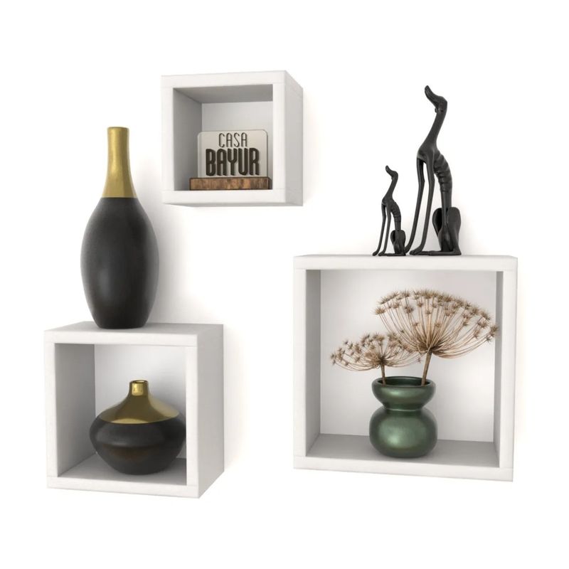 GENERICO - Set 3 Repisas Cubos Flotantes, Decorativas, Minimalistas, Color Blanco