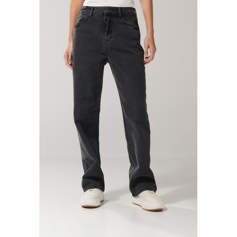 KOAJ - KOAJ Jean gris oscuro tipo 90´S con tiro alto y bota recta Mujer