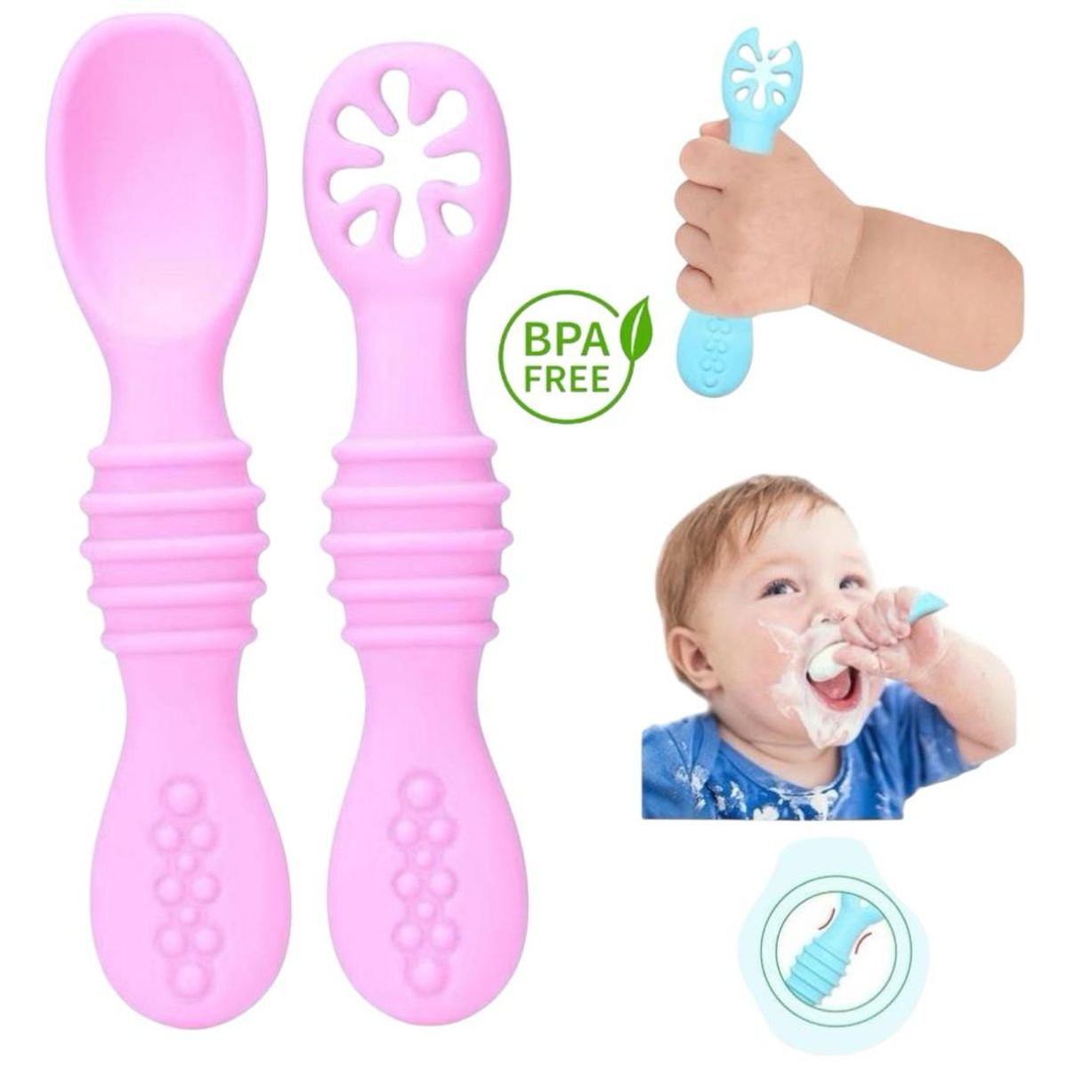 GENERICO - Set De Cuchara + Pre Cuchara Para Bebes Rosa