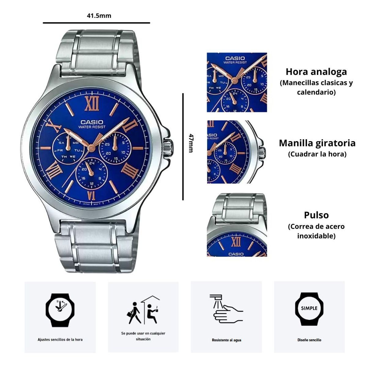 CASIO - Reloj Hombre Casio MTP-V300D-2A Diseño Elegante