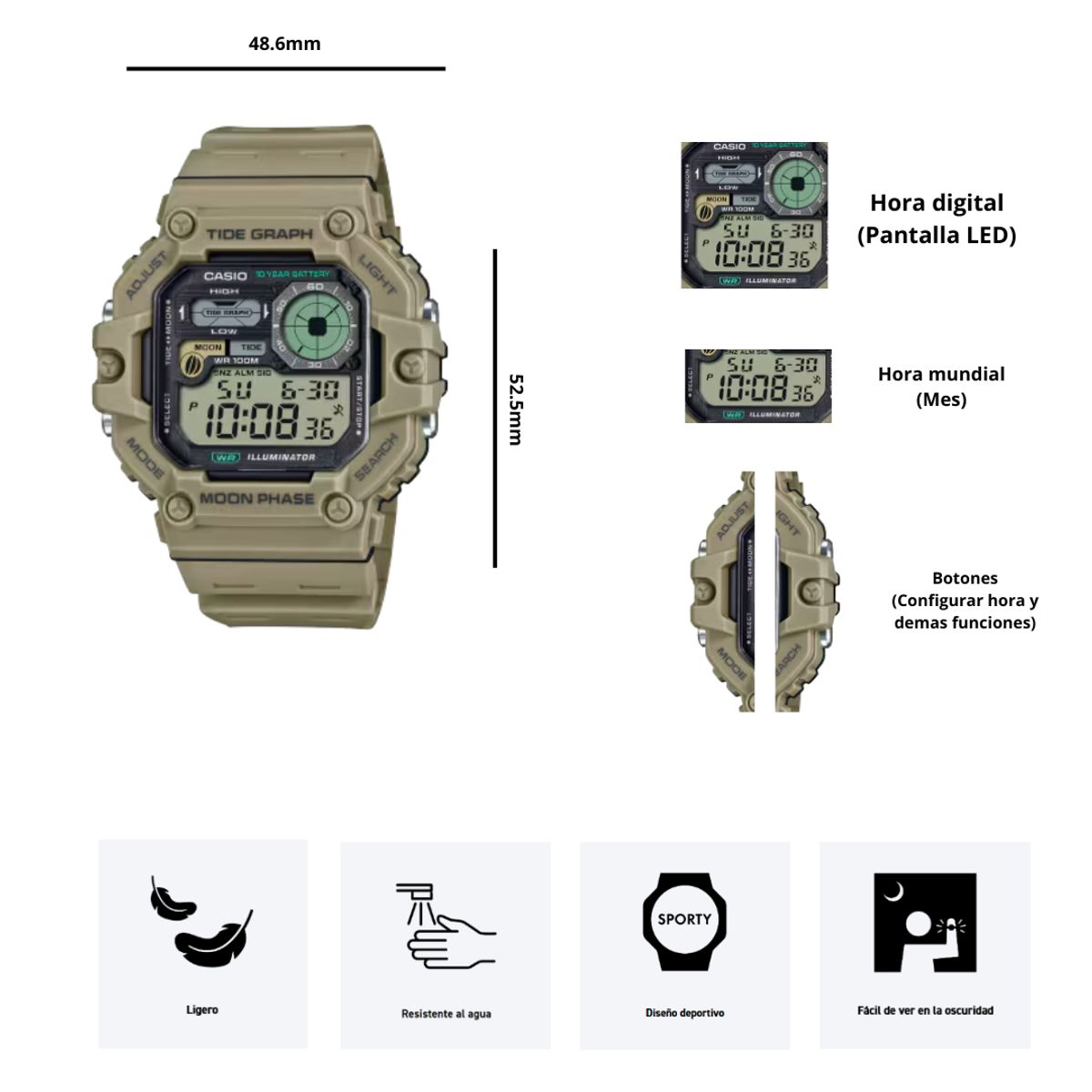 CASIO - Reloj Casio WS-1700H-5A Diseño Deportivo