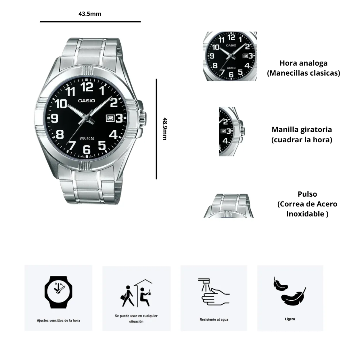 CASIO - Reloj Casio MTP-1308D-1B Diseño Casual