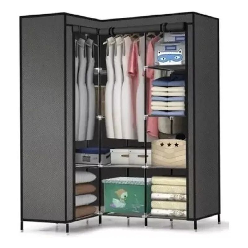 GENERICO - Closet Armario Portatil esquinero tela organizador gris 3 cuerpos