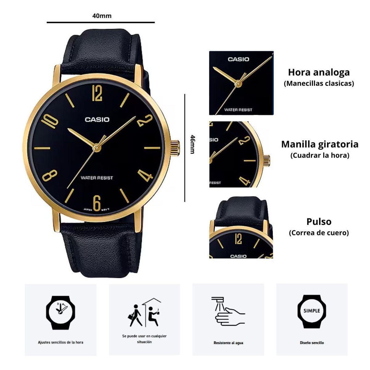 CASIO - Reloj Casio Referencia MTP-VT01GL-1B2 Diseño Casual