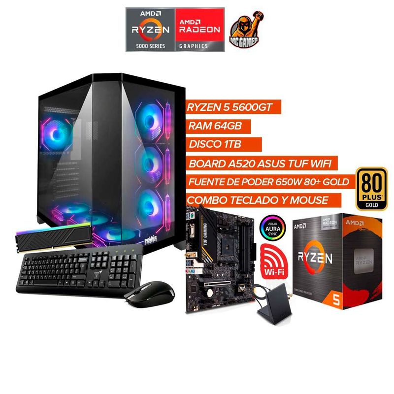 AMD - PC GAMER RYZEN 5 5600GT - 64GB RAM - 1TB - A520 TUF WiFi - 650W 80+ GOLD