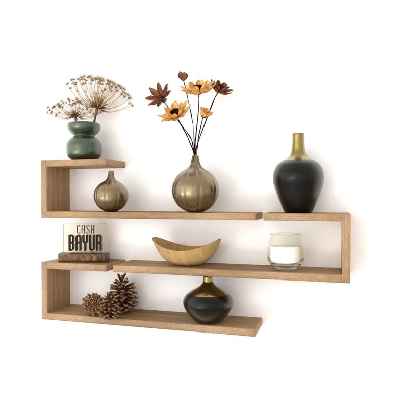 GENERICO - Set 3 Repisas Flotante Modelo C Decoración Moderna, Color Amaretto