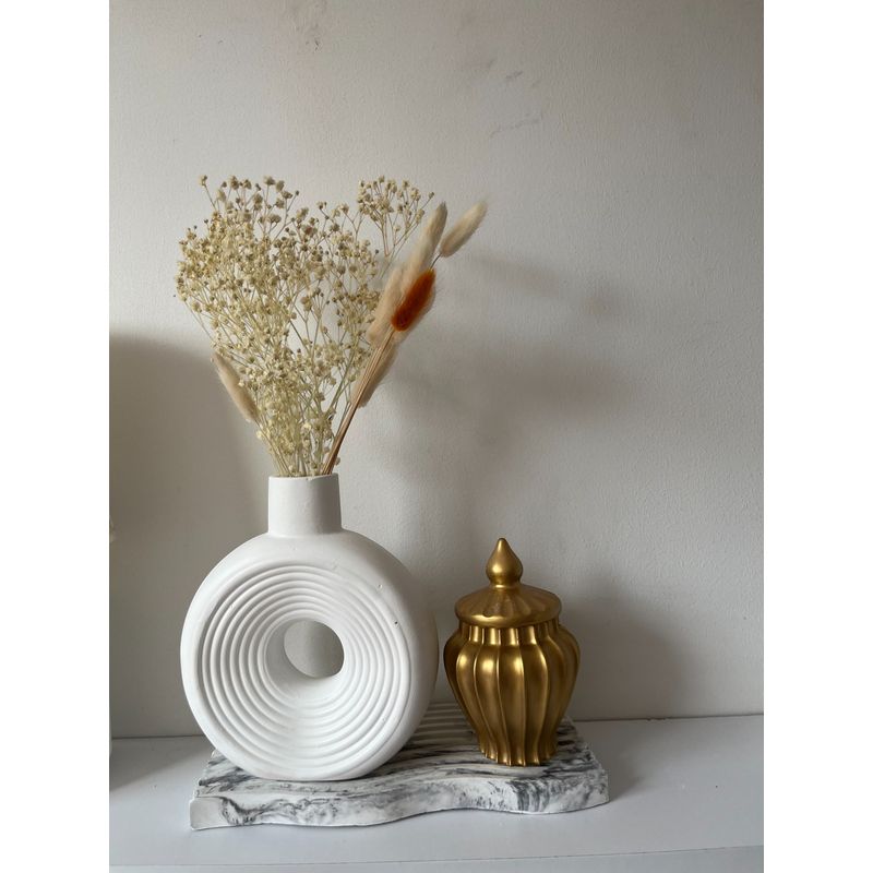 DECORACIONES ALE Y GABI - Centro de Mesa Charlotte Gold jarron base flores y vela 4 piezas
