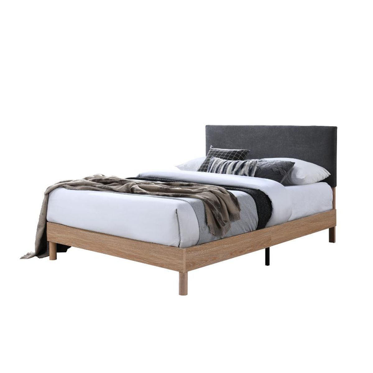 GENERICO - Cama Doble Sonia Gris Oscuro con respaldo tapizado