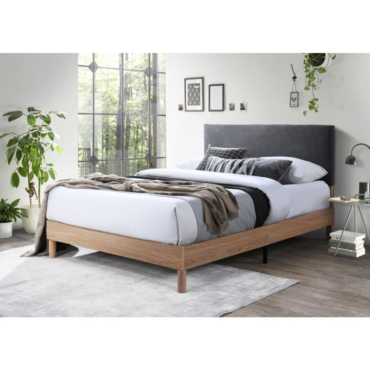 GENERICO - Cama Doble Sonia Gris Oscuro con respaldo tapizado