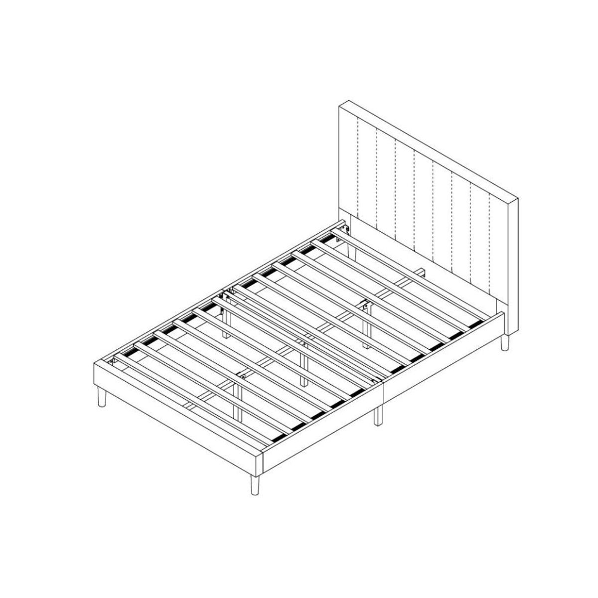 GENERICO - Cama Doble Lisa Gris Claro madera roble tapizada