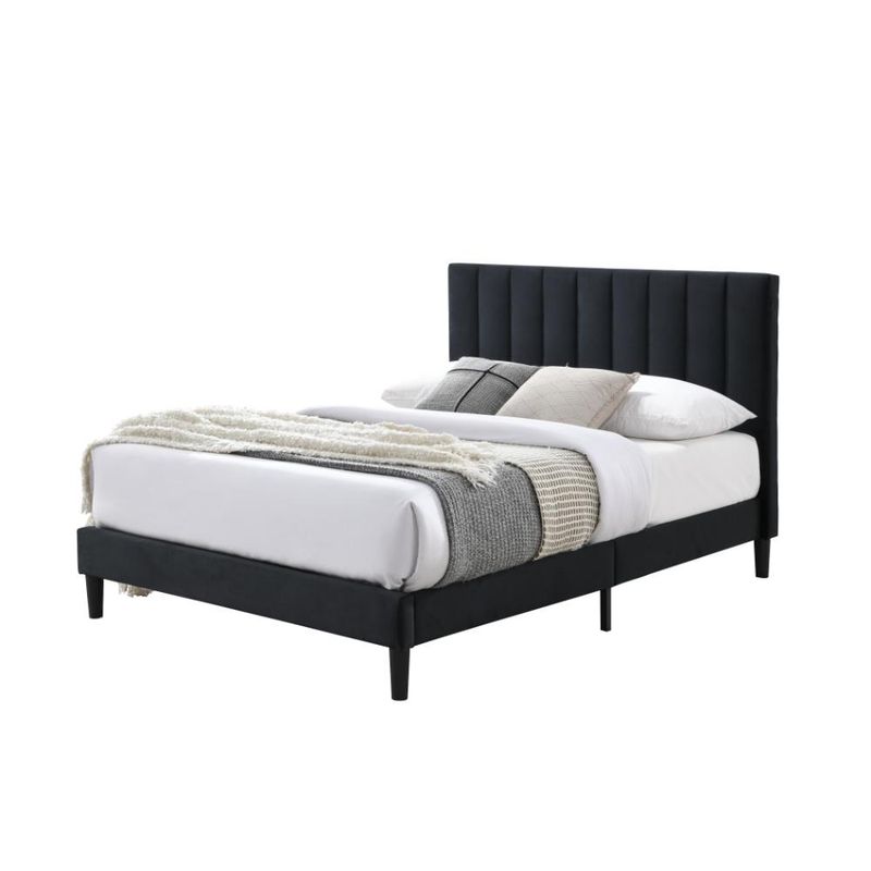 RTA DESIGN - Cama Doble Lisa Negro madera roble tapizada
