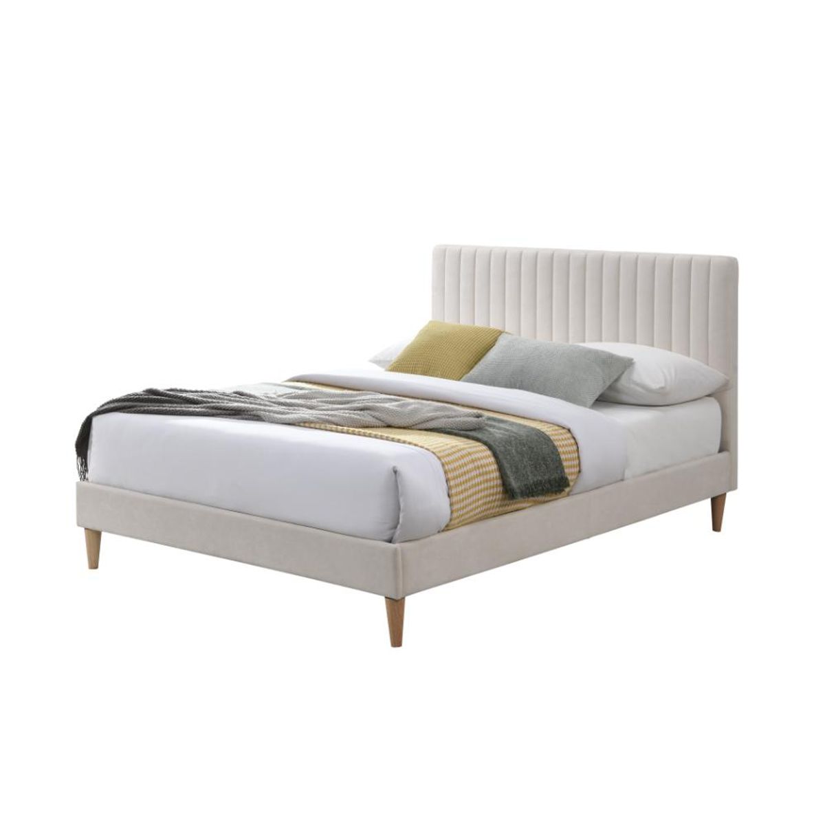 RTA DESIGN - Cama Doble Tania Gris Crema madera roble tapizada