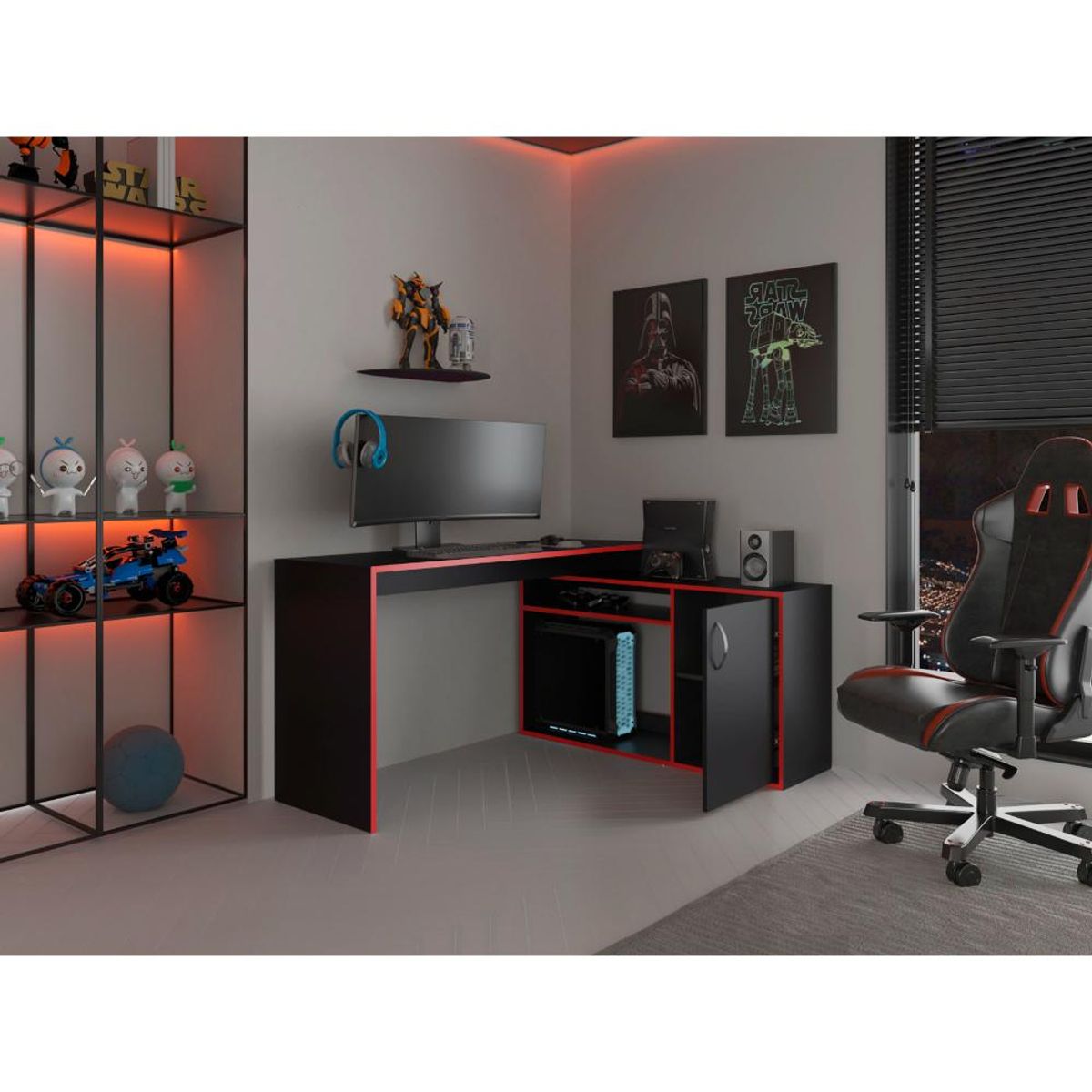 RTA DESIGN - Escritorio Gamer En L Axis Wengue y Rojo