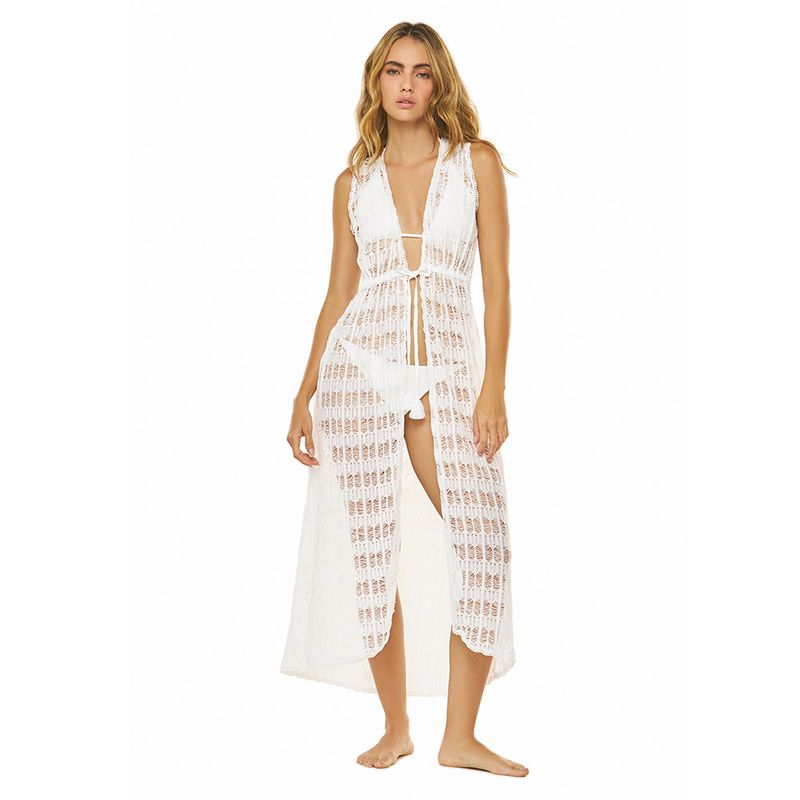 DULZAMARA - Salida de baño kimono largo blanco en malla keytha