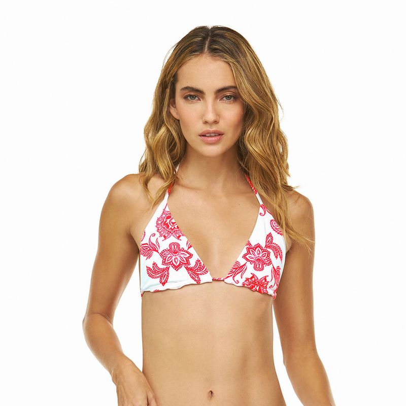 DULZAMARA - Top vestido de baño triángulo blanco estampado ajustable adelfa