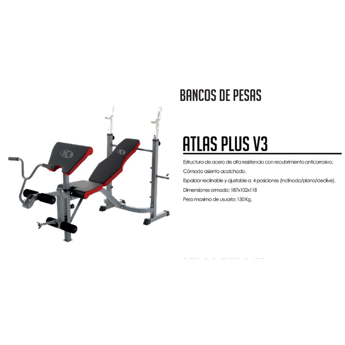 K6 - Banco De Pesas Multifuncional Reclinable Atlas Plus V3