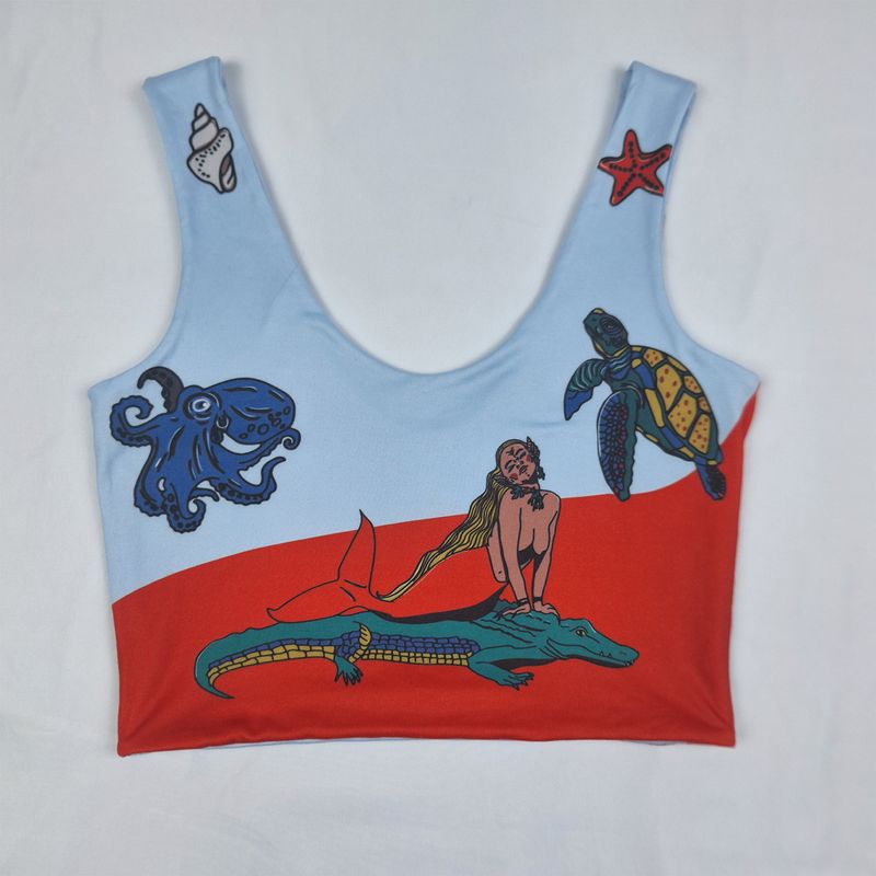 ZIPRE - Crop Top Sostenible Fuego-Agua Doble faz