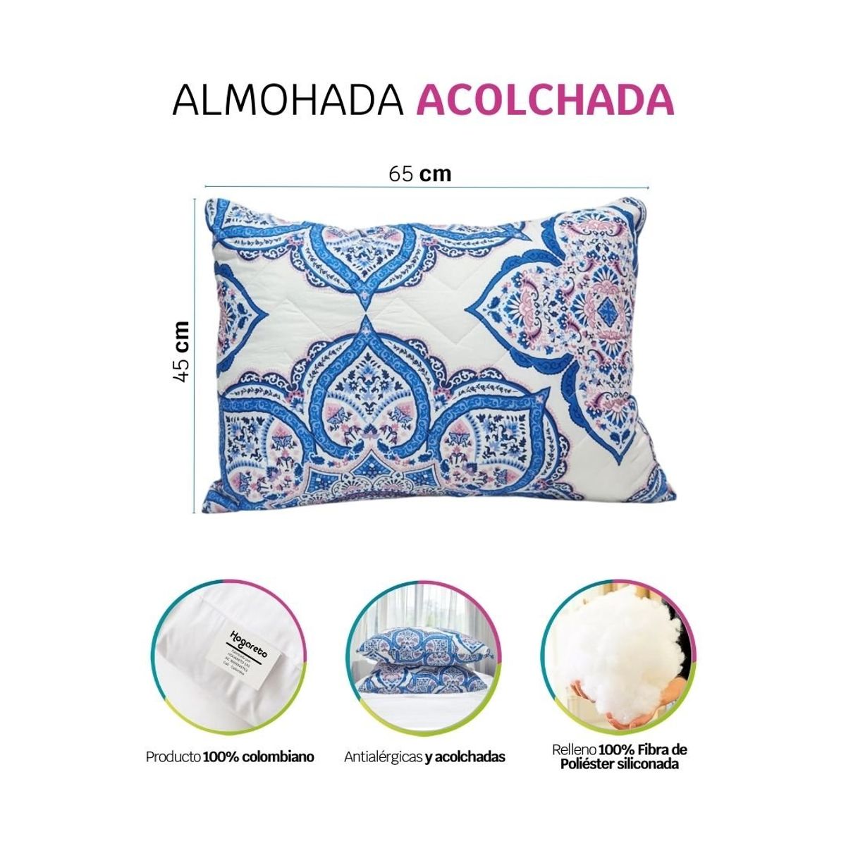 HOGARETO - Cojín Triangular Ergonómico + 2 Almohadas Estampadas 65x45 cm