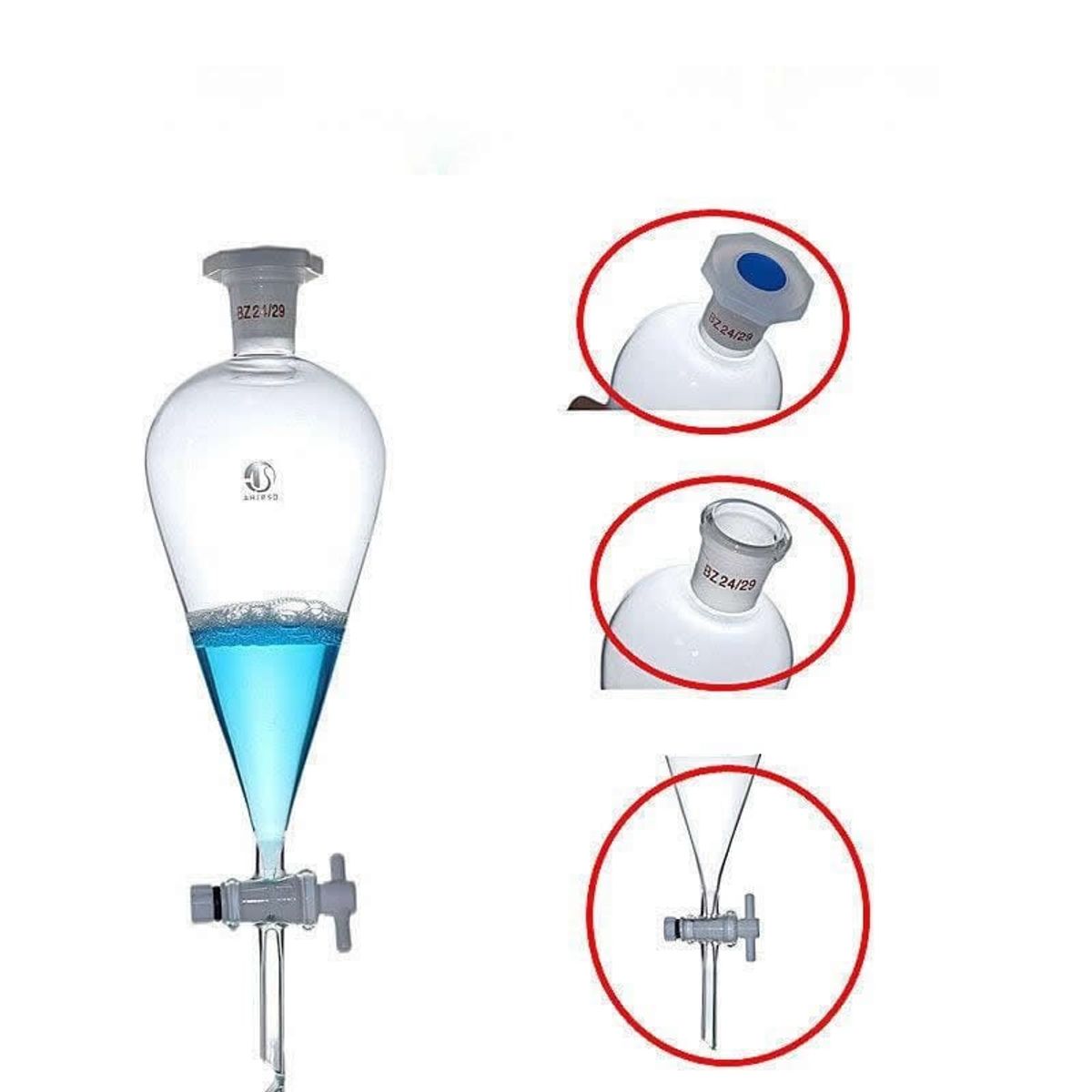 GENERICO - Embudo Separacion Decantacion Tipo Pera 250ml Vidrio Tapa