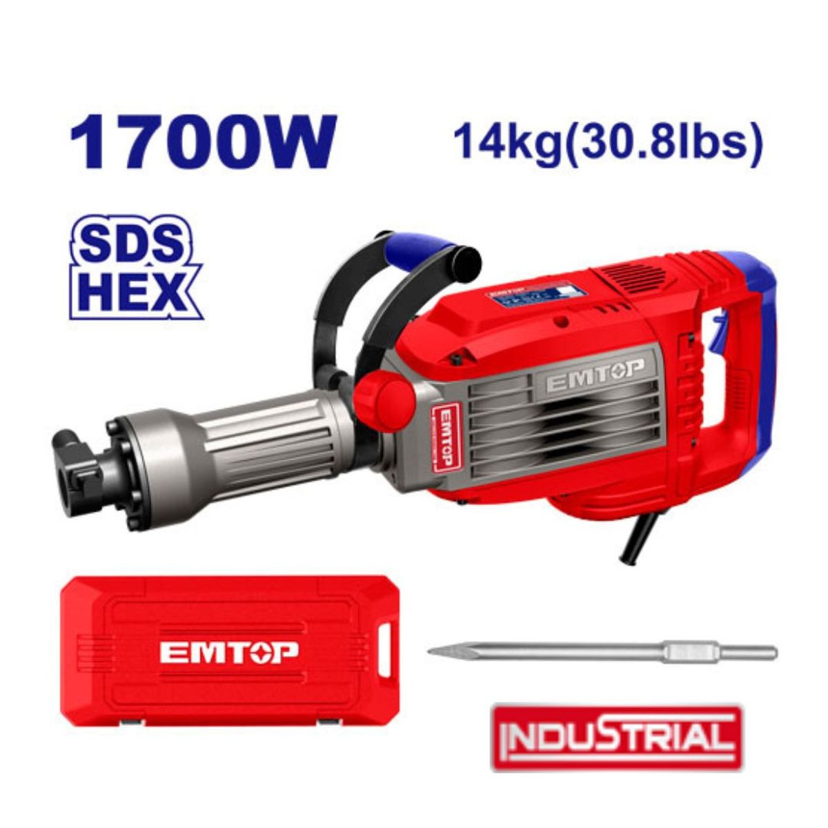 EMTOP - Demoledor Sds Hex 1700w 50joules Industrial + Cincel Emtop