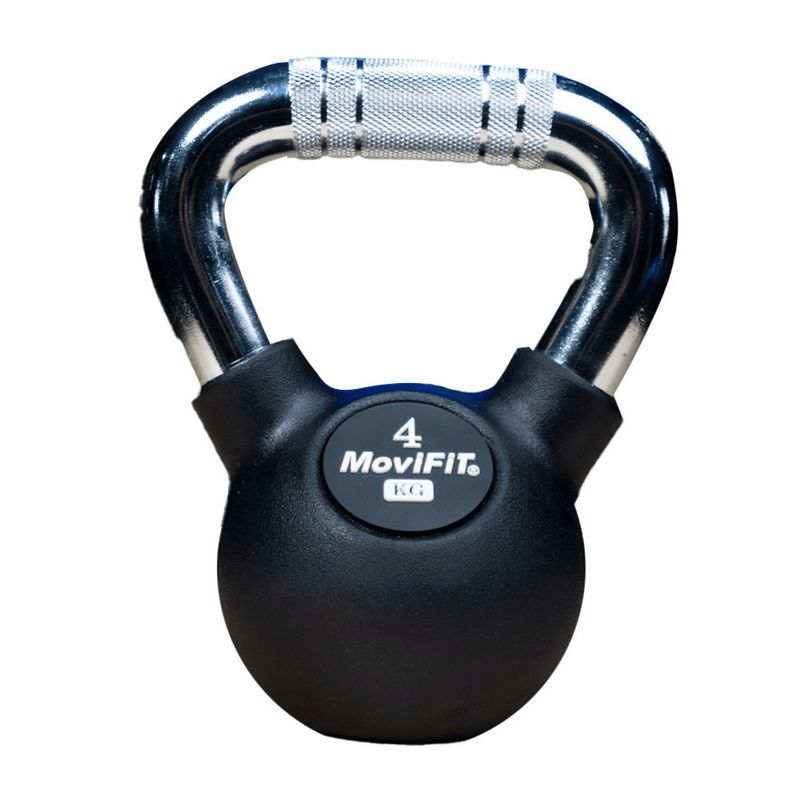 MOVIFIT - Pesa Rusa Kettlebell 4 kg Mango Cromado Recubierta en Caucho