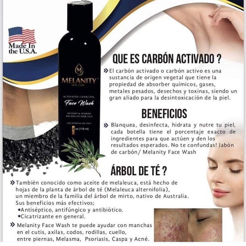MELANITY - MELANITY FACE WASH JABON DE CARBON ACTIVADO 4 ONZAS (118ML)