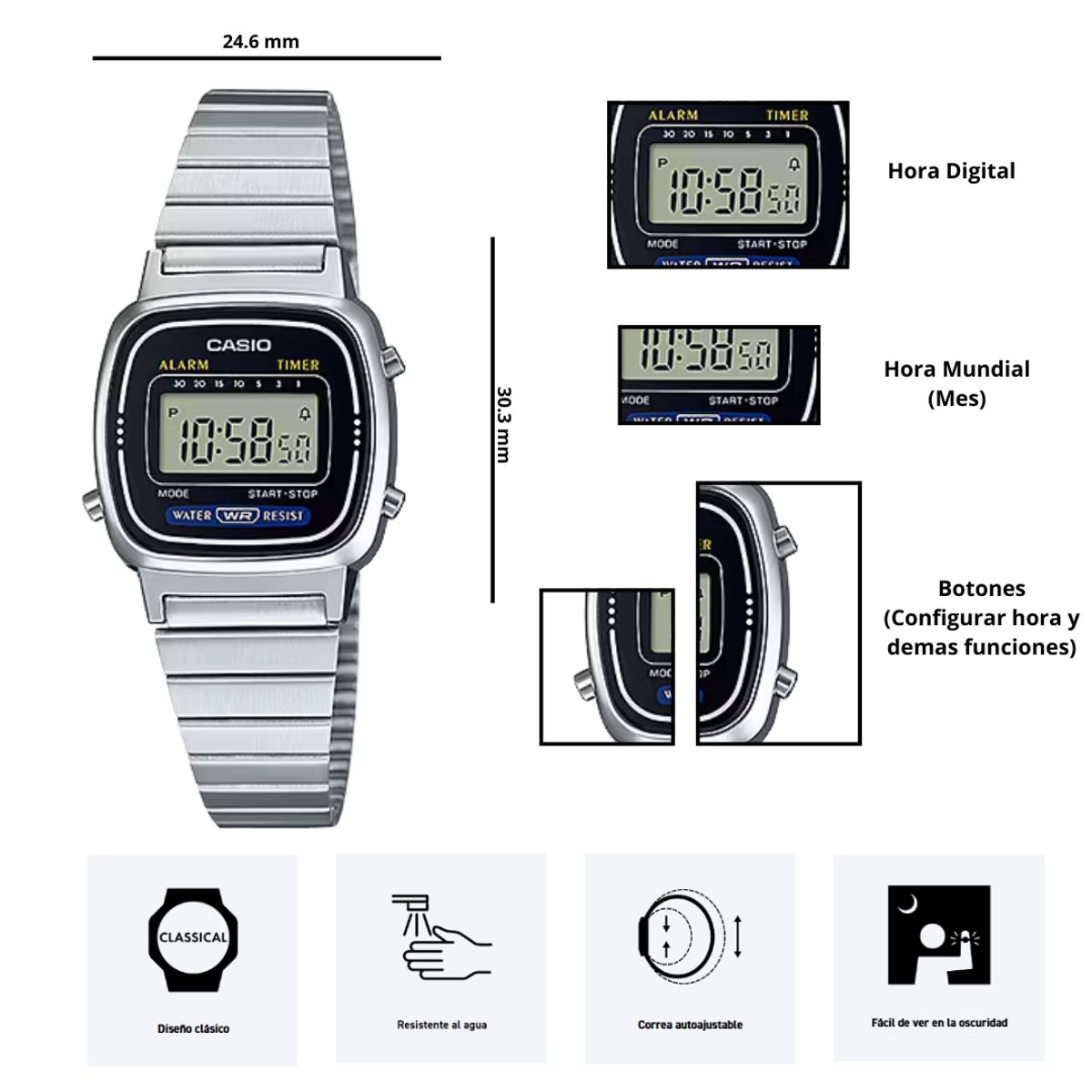 CASIO - Reloj Casio LA670WA-1 Diseño Clasico