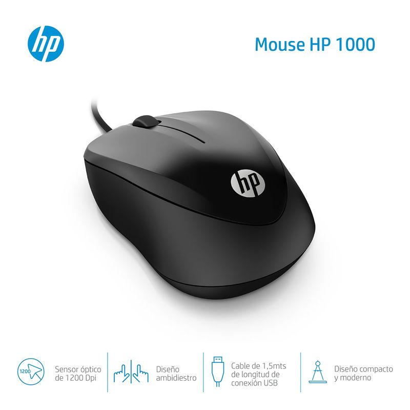 HP - Mouse HP Alámbrico Óptico 1000 Negro