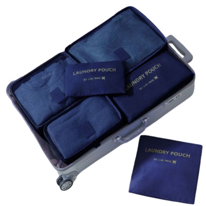 GENERICO - SET/KIT ORGANIZADOR EQUIPAJE MALETA VIAJERO X 6 BOLSAS-AZUL OSCURO