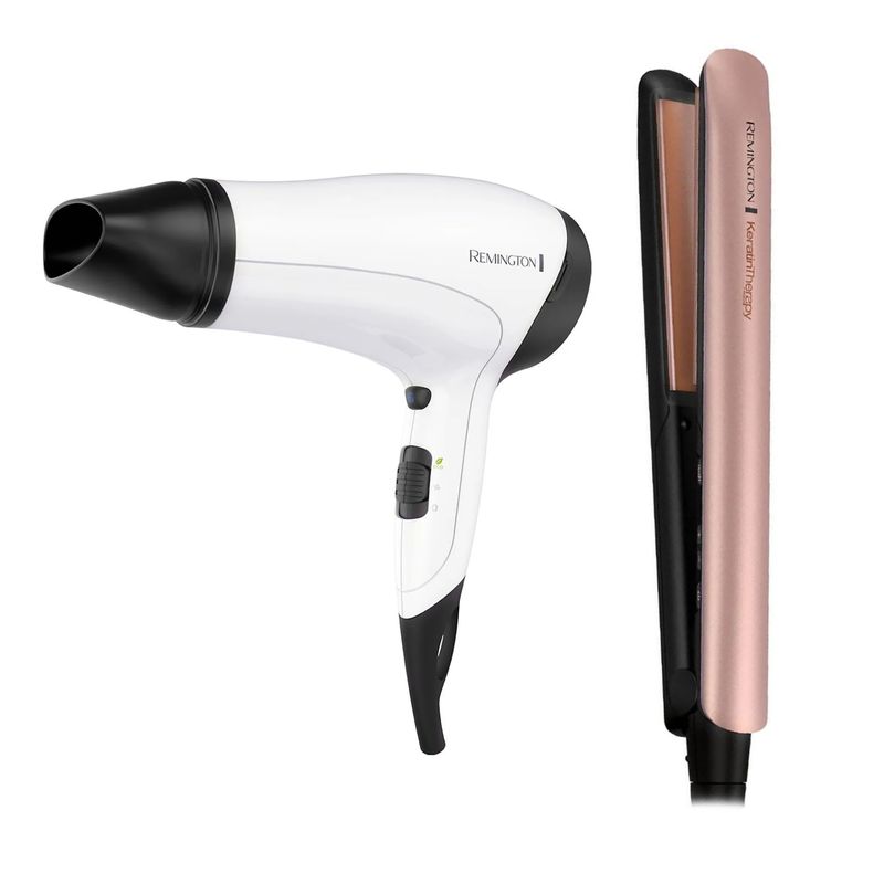 REMINGTON - Combo Remington Plancha Keratina y Secador Eco Dryer