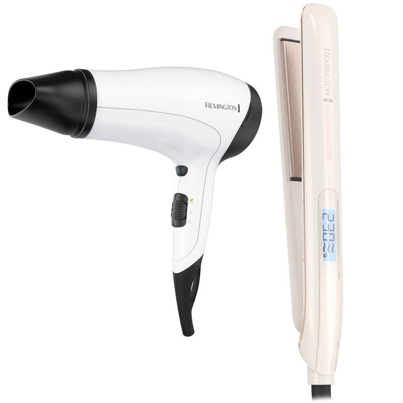 REMINGTON - Combo Remington Plancha Protherma Luxe y Secador Eco Dryer