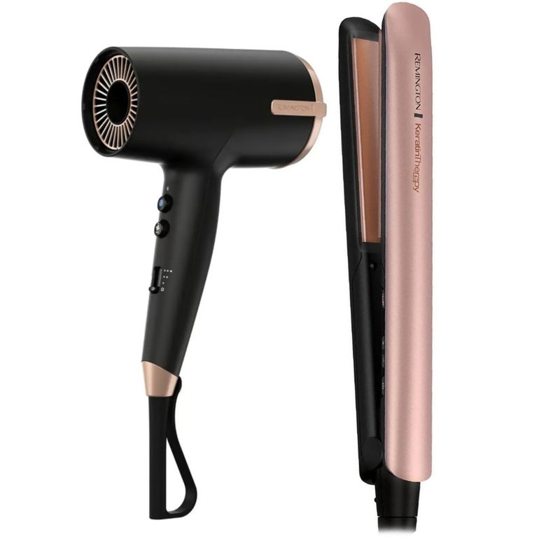 REMINGTON - Combo Remington Plancha Keratina y Secador Flyaway On