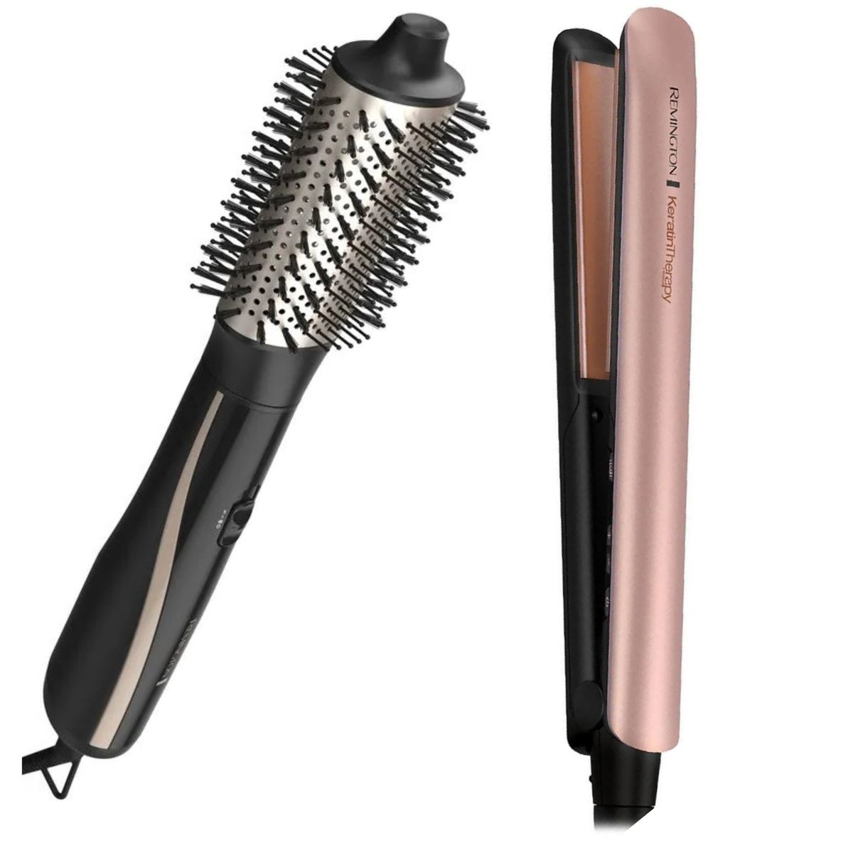 REMINGTON - Combo Remington Plancha Keratina y Cepillo Secador Wet2Style