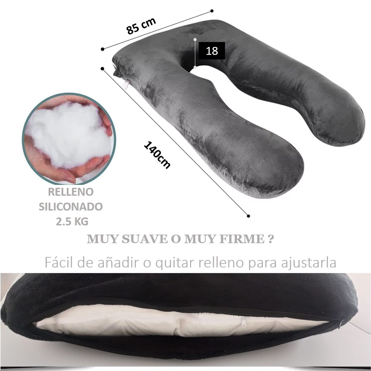 GENERICO - Almohada Embarazo Cuerpo Entero Antidolores Color Negro