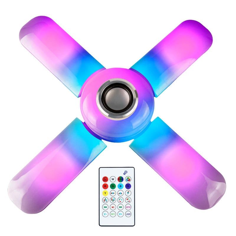 ENERGY PLUS - Bombillo Ventilador RGB LED 4 Aspas con Parlante y Control