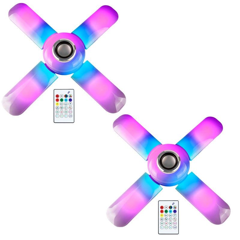 ENERGY PLUS - Set x2 Bombillo Ventilador RGB LED 4 Aspas Parlante Control