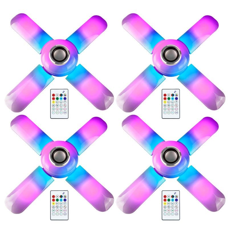ENERGY PLUS - Set x4 Bombillo Ventilador RGB LED 4 Aspas Parlante Control