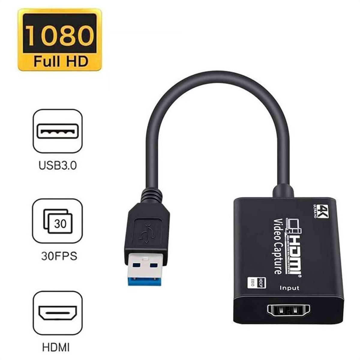 GENERICO - Capturadora De Video HD USB A Hdmi UHD 4k X 2k  1080p