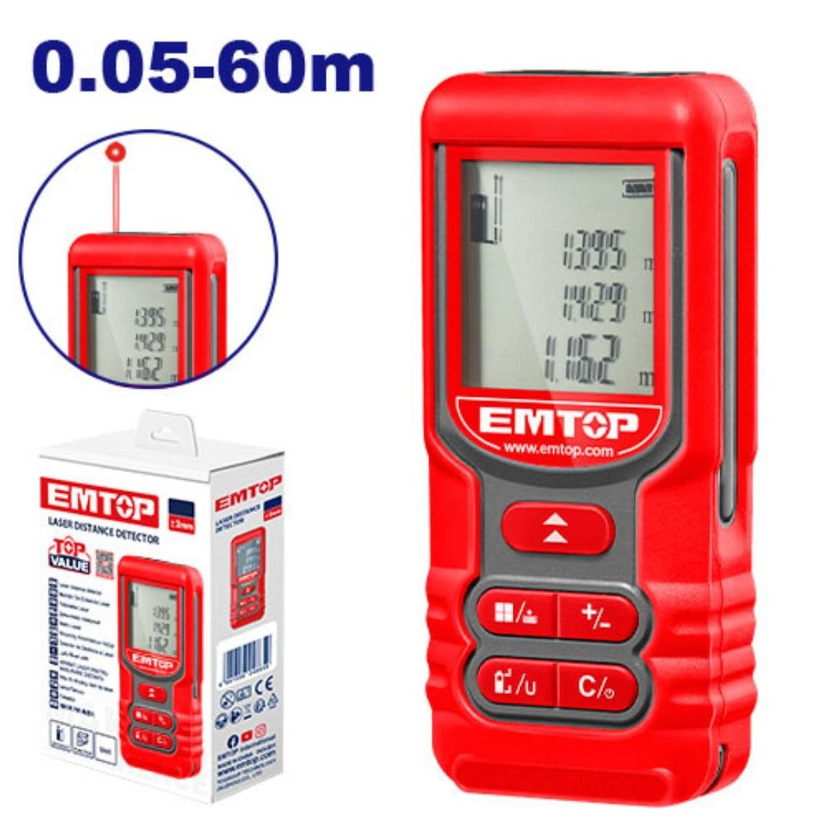 EMTOP - Medidor De Distancia Laser 0.05 A 60 Metros Emtop