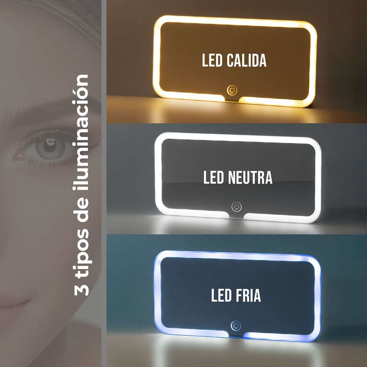 ENERGY PLUS - Espejo para Auto Luz LED y Niveles Ajustables de Iluminación