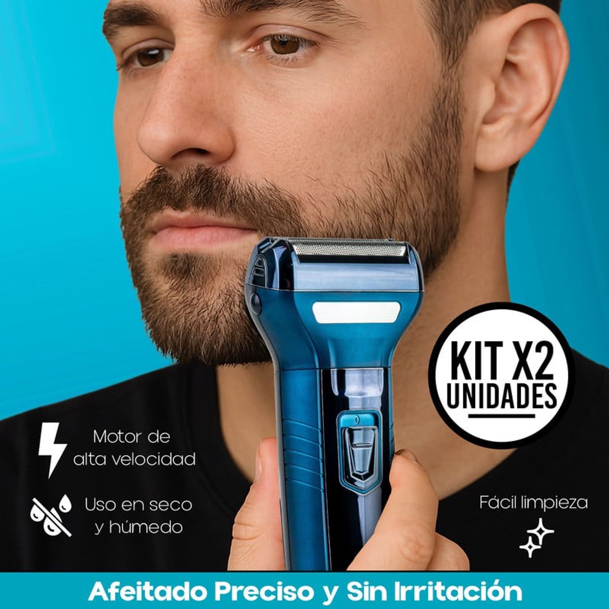 STYLE STARS - Set x 2 Afeitadora Eléctrica 3 en 1 Recargable e Inalámbrica Azul