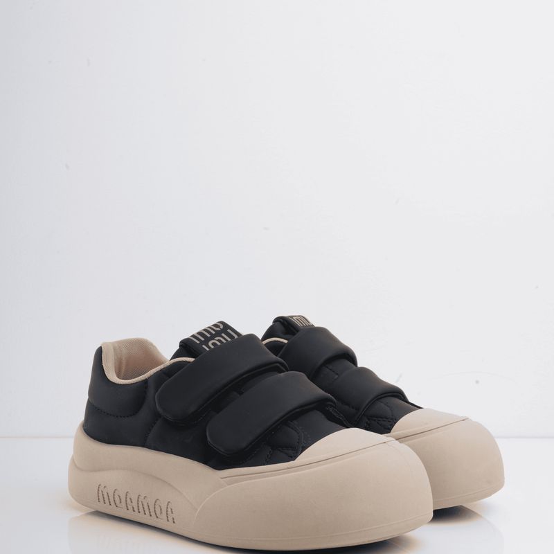 CALZADO ADRENALINA - Tenis negros con velcro y suela beige cooper