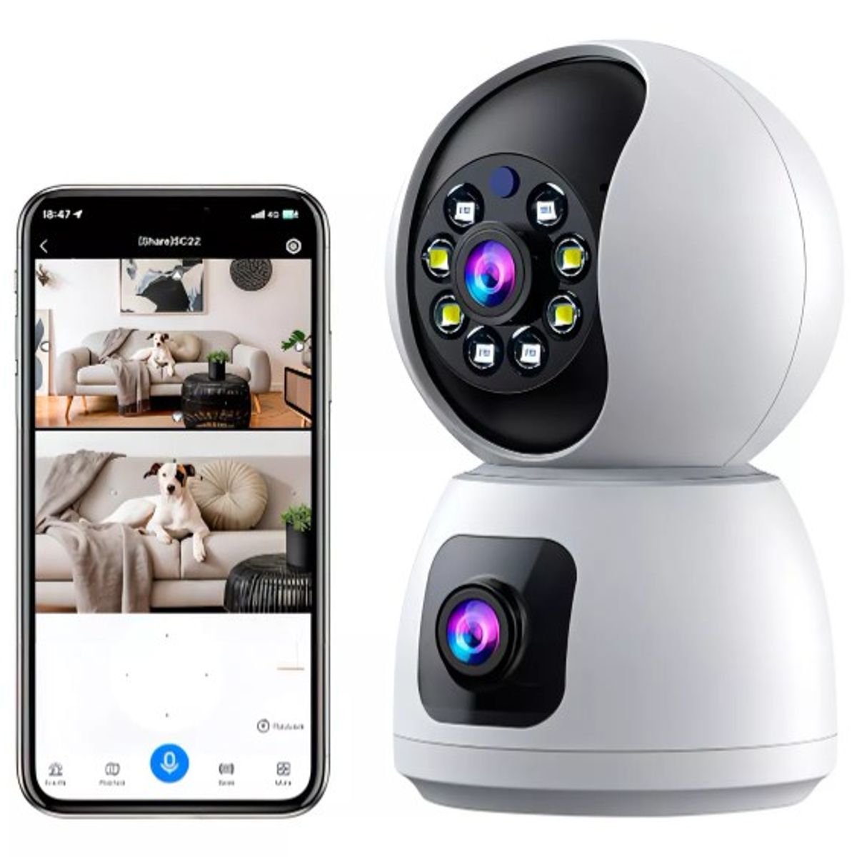 GENERICO - Camara Ip Wifi Doble Lente 360 Interior Sirenas Alarma-567-2
