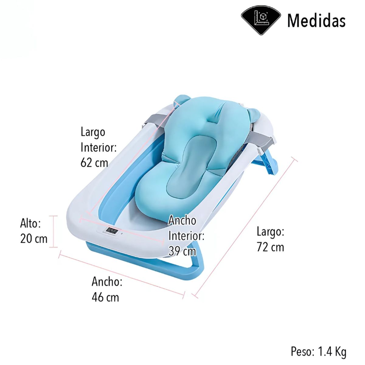 GENERICO - Tina Bañera Plegable Con Termómetro Y Cojín Bebe En Silicona