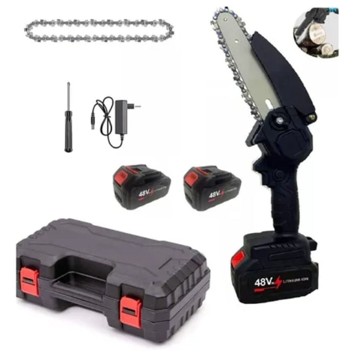 GENERICO - Mini Sierra Motosierra Cadena Inalámbrica 2 Baterias 48v