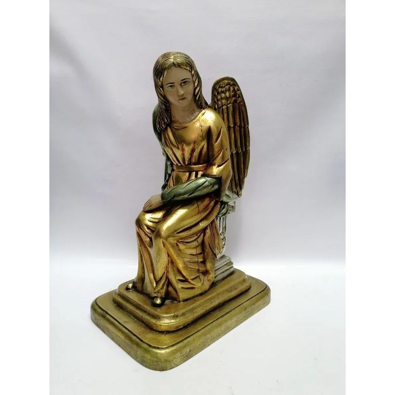 GENERICO - Escultura Antigua Quiteña Angel Guardián Madera Y Laminilla