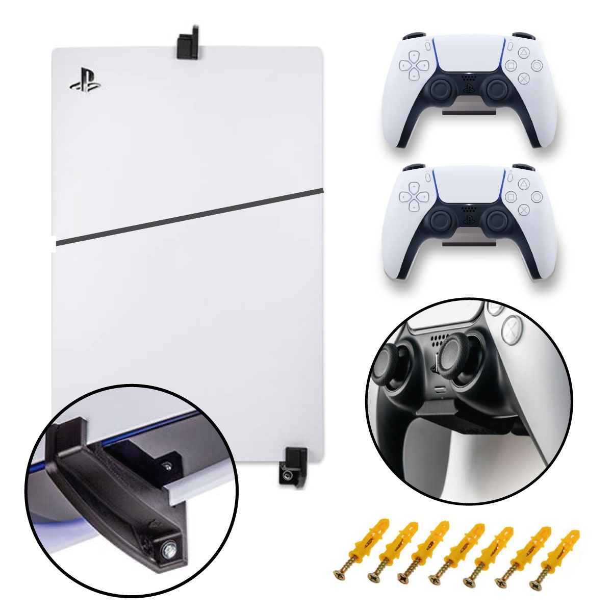 GENERICO - Soporte de Pared para ps5 SLIM CON  LECTOR + 2 SOPORTES DE CONTROL.