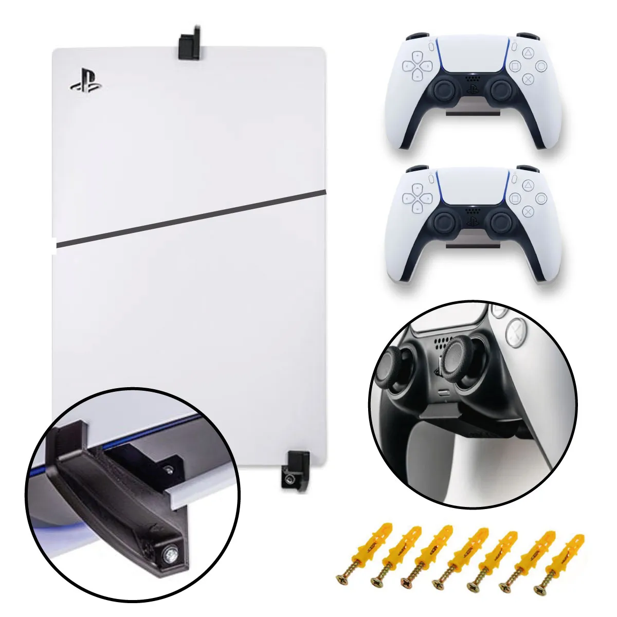 GENERICO - Soporte de Pared para ps5 SLIM CON  LECTOR + 2 SOPORTES DE CONTROL.