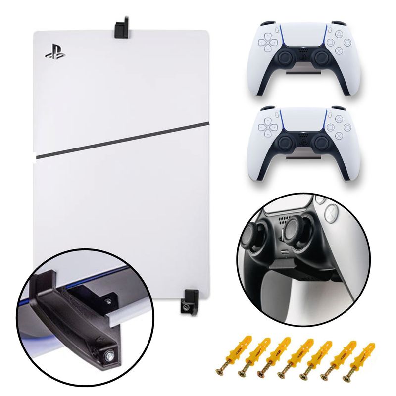 GENERICO - Soporte de Pared para ps5 SLIM DIGITAL + 2 soportes de control.