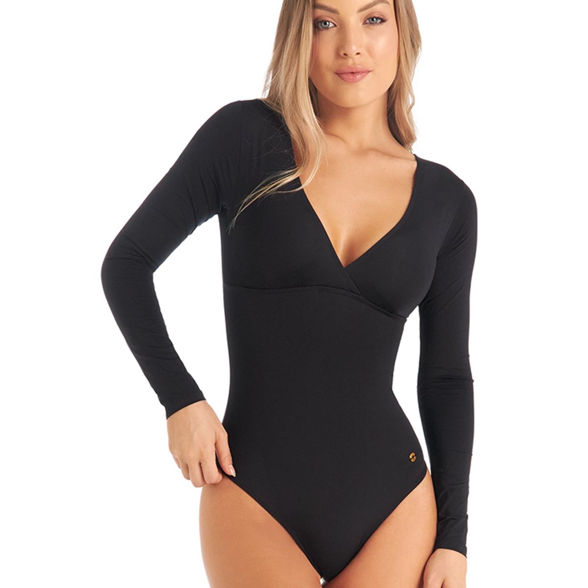 CHAMELA - Vestido De Baño Entero Manga Larga Negro  28535